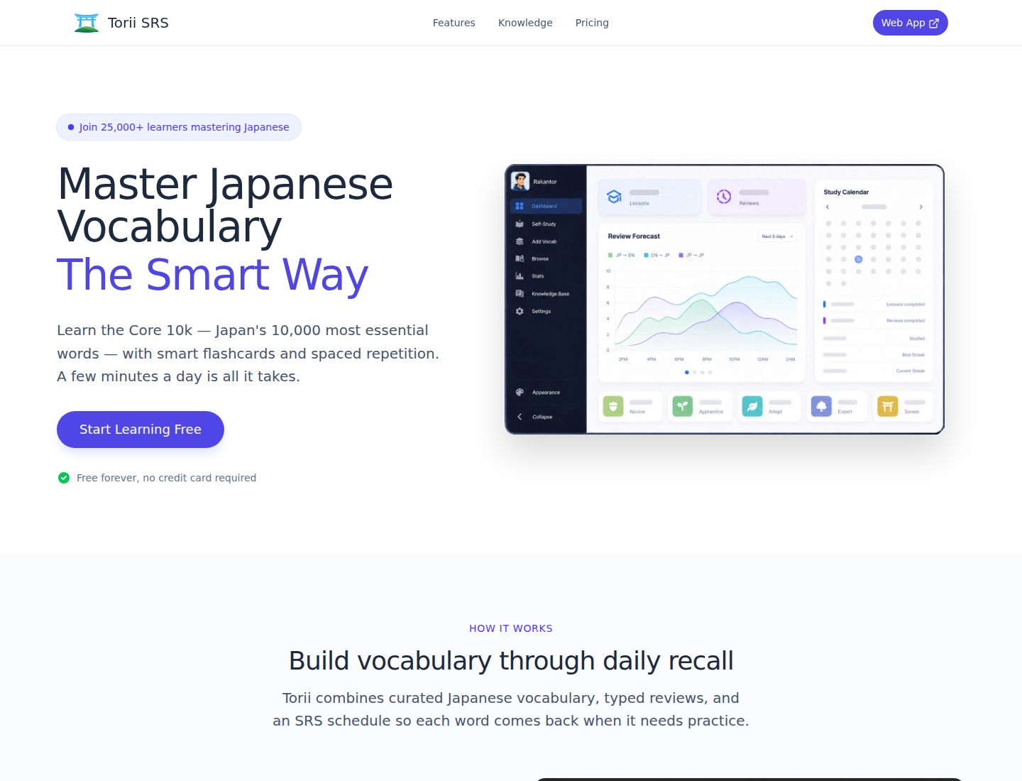 Torii SRS Landing Page screenshot